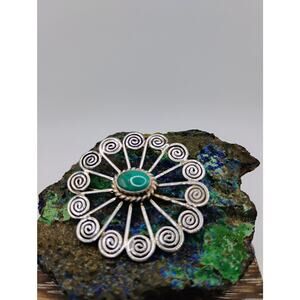 Three Hogan's Turquoise and Sterling Silver Pinwheel Brooch